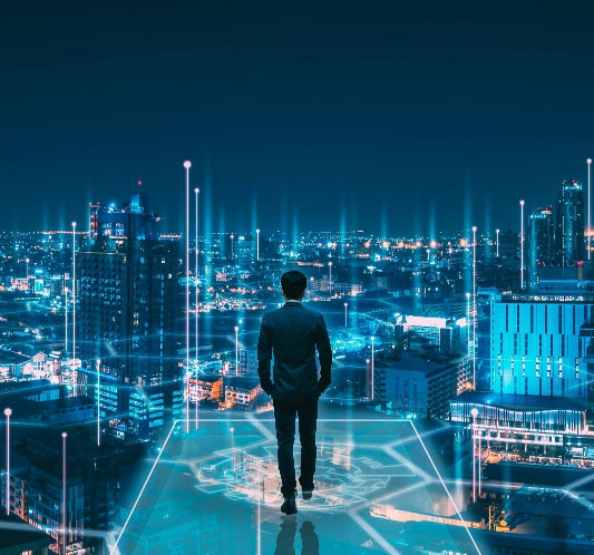 Advanced tech concept with man in suit