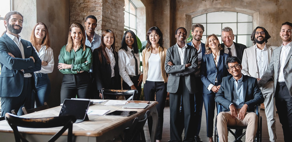 Diverse business team group photo tablet