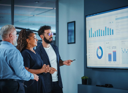 Operations manager holds meeting presentation