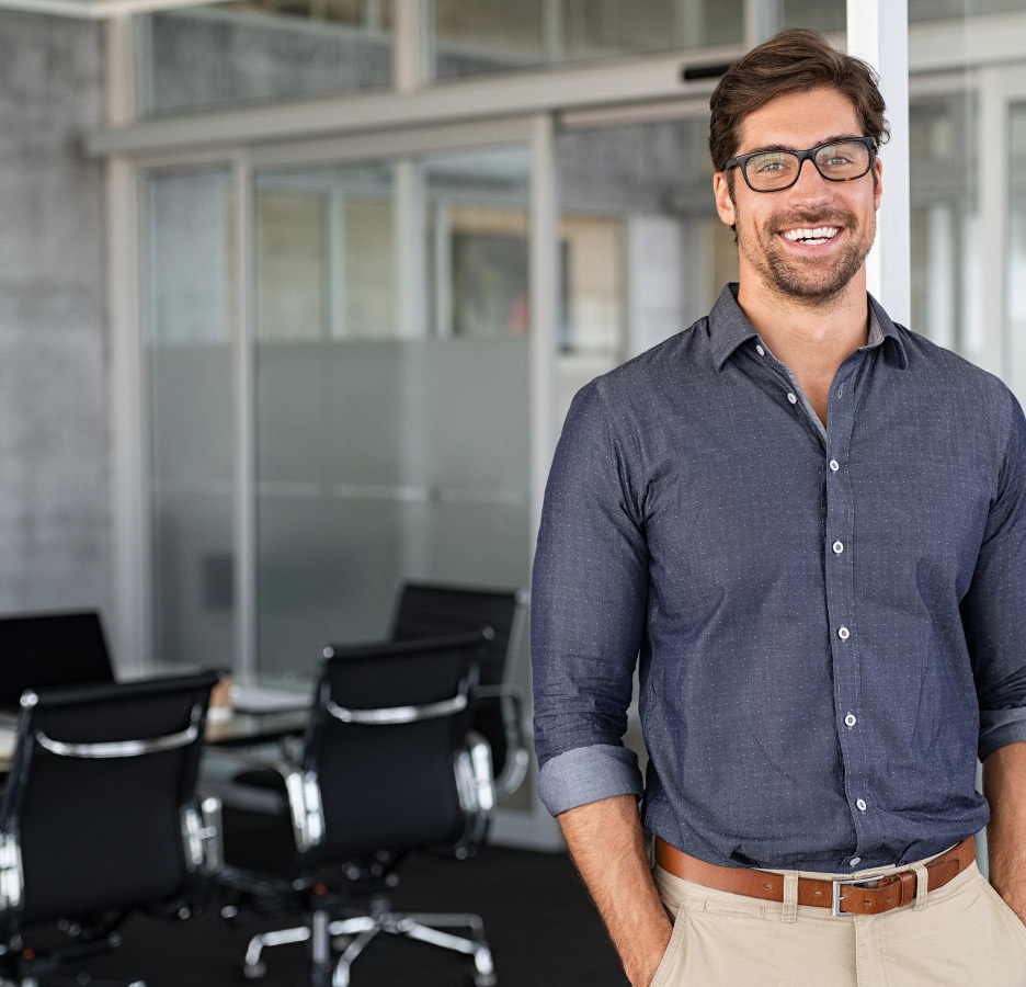 Professional man smiling casual stance