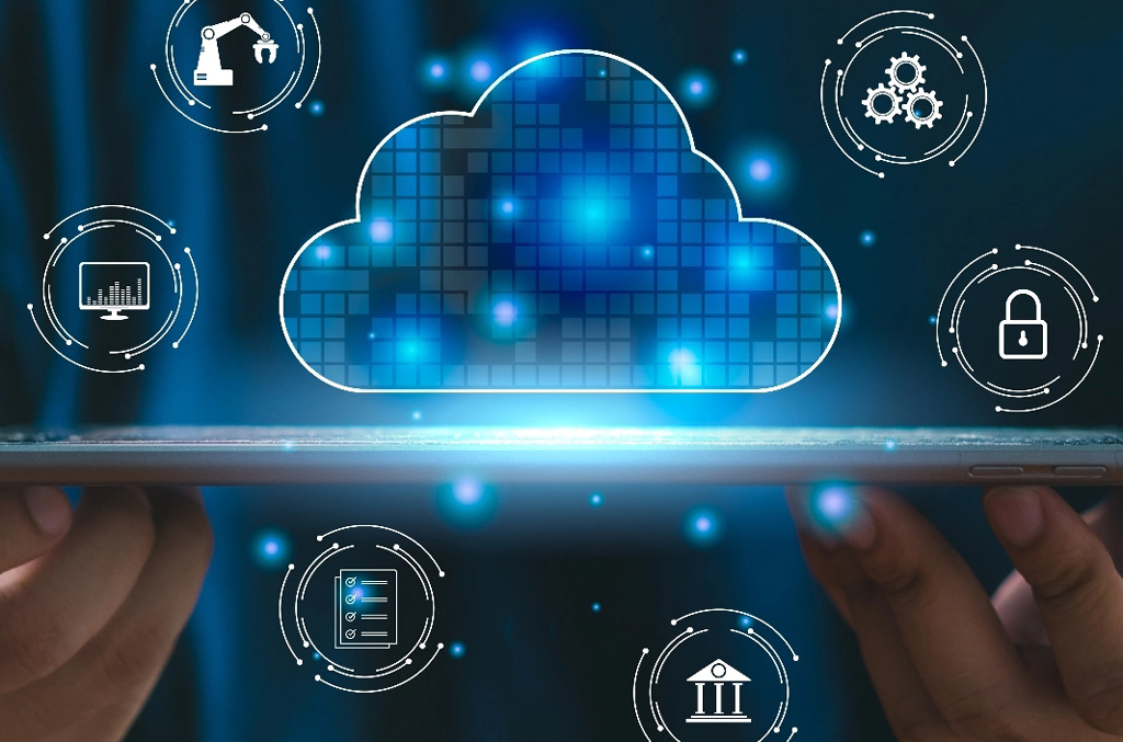 Technology cloud concept tablet
